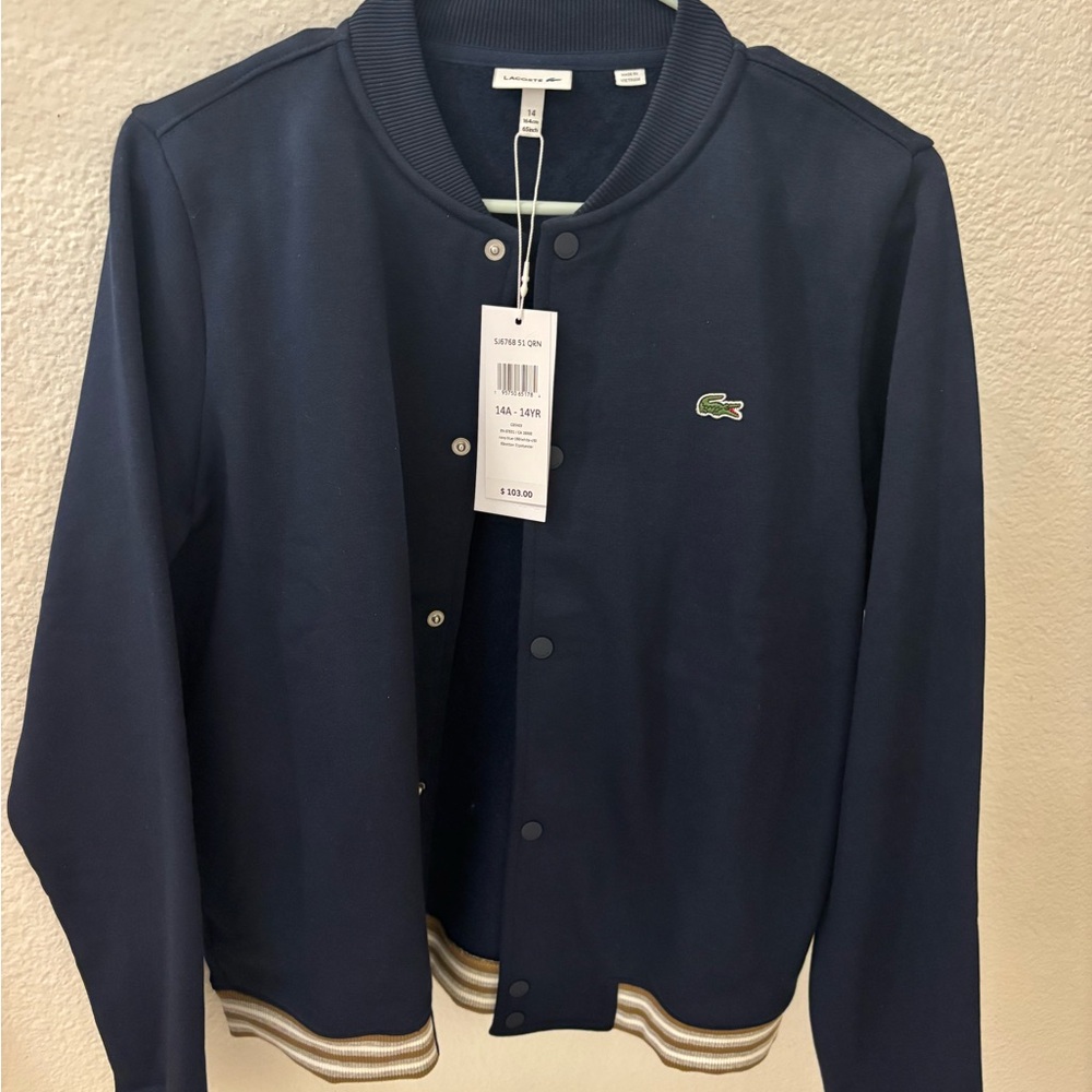 Lacoste Blue Bomber Jacket with Ribbed Trim